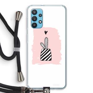 CaseCompany Zwart-wit cactus: Samsung Galaxy A32 4G Transparant Hoesje met koord