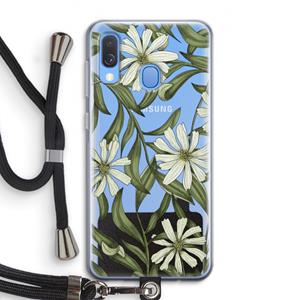 CaseCompany Wit bloemenpatroon: Samsung Galaxy A40 Transparant Hoesje met koord