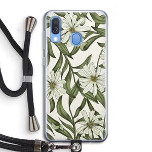CaseCompany Wit bloemenpatroon: Samsung Galaxy A40 Transparant Hoesje met koord