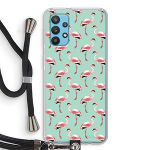 CaseCompany Flamingoprint groen: Samsung Galaxy A32 4G Transparant Hoesje met koord