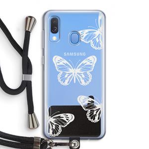 CaseCompany White butterfly: Samsung Galaxy A40 Transparant Hoesje met koord