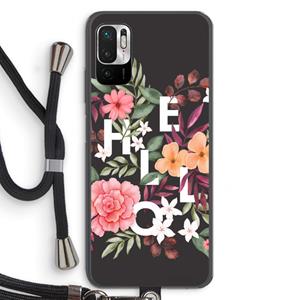CaseCompany Hello in flowers: Xiaomi Redmi Note 10 5G Transparant Hoesje met koord