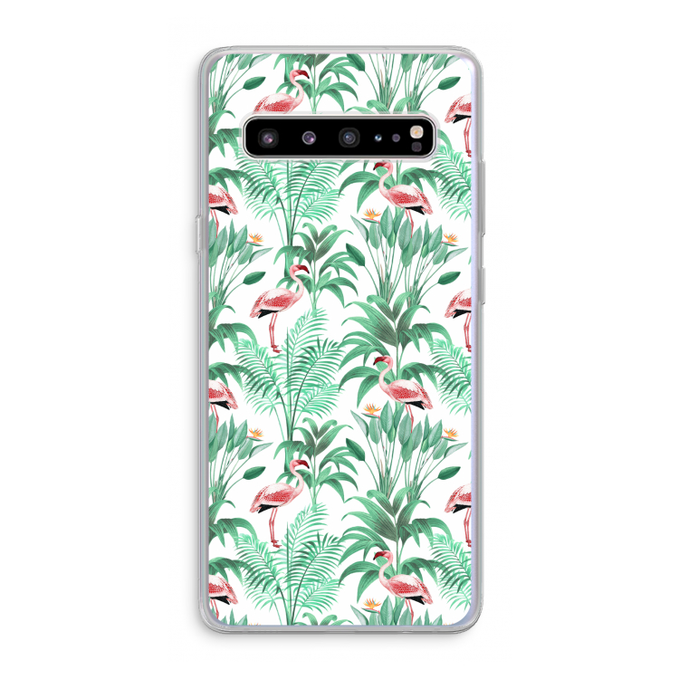 CaseCompany Flamingo bladeren: Samsung Galaxy S10 5G Transparant Hoesje
