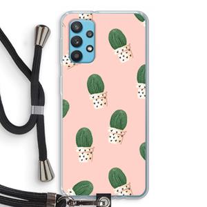 CaseCompany Cactusprint roze: Samsung Galaxy A32 4G Transparant Hoesje met koord