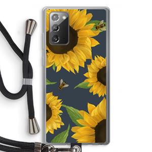 CaseCompany Sunflower and bees: Samsung Galaxy Note 20 / Note 20 5G Transparant Hoesje met koord