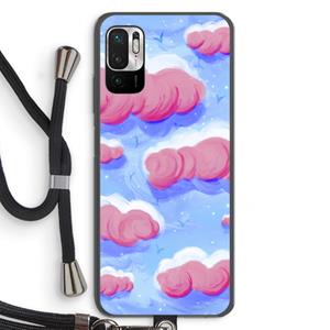 CaseCompany Roze wolken met vogels: Xiaomi Redmi Note 10 5G Transparant Hoesje met koord
