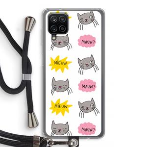 CaseCompany Meow: Samsung Galaxy A12 Transparant Hoesje met koord