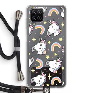 CaseCompany Rainbow Unicorn: Samsung Galaxy A12 Transparant Hoesje met koord