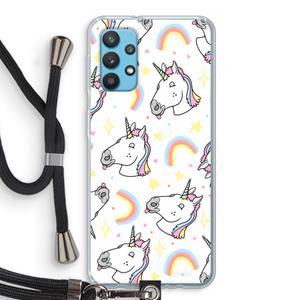 CaseCompany Rainbow Unicorn: Samsung Galaxy A32 4G Transparant Hoesje met koord