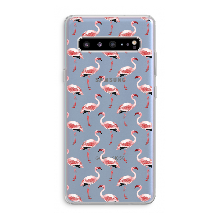 CaseCompany Flamingoprint groen: Samsung Galaxy S10 5G Transparant Hoesje