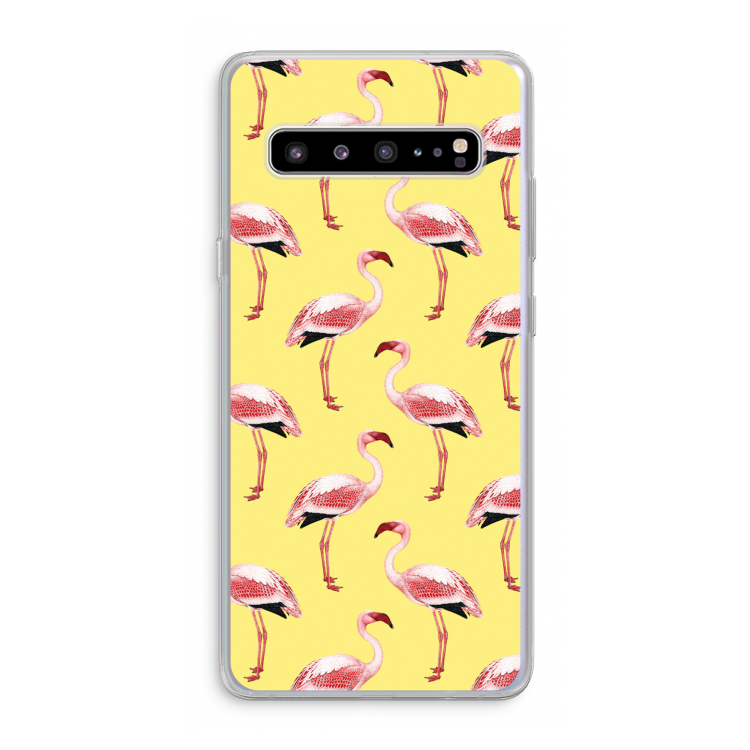 CaseCompany Flamingo's geel: Samsung Galaxy S10 5G Transparant Hoesje