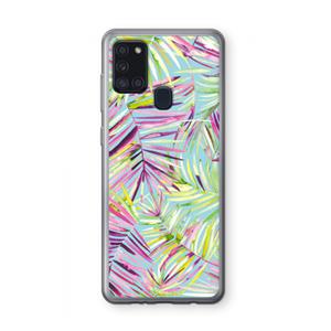 CaseCompany Tropical Palms Blue: Samsung Galaxy A21s Transparant Hoesje
