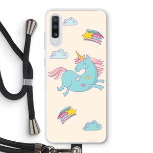 CaseCompany Vliegende eenhoorn: Samsung Galaxy A70 Transparant Hoesje met koord