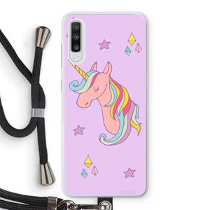 CaseCompany Roze eenhoorn: Samsung Galaxy A70 Transparant Hoesje met koord