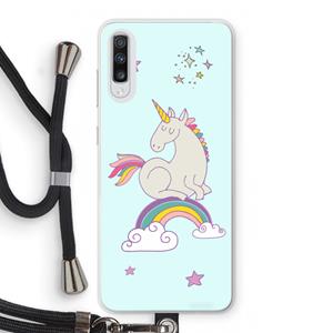 CaseCompany Regenboog eenhoorn: Samsung Galaxy A70 Transparant Hoesje met koord