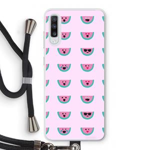 CaseCompany Smiley watermeloenprint: Samsung Galaxy A70 Transparant Hoesje met koord