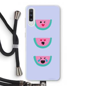 CaseCompany Smiley watermeloen: Samsung Galaxy A70 Transparant Hoesje met koord