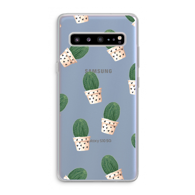 CaseCompany Cactusprint roze: Samsung Galaxy S10 5G Transparant Hoesje