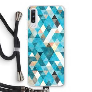 CaseCompany Gekleurde driehoekjes blauw: Samsung Galaxy A70 Transparant Hoesje met koord
