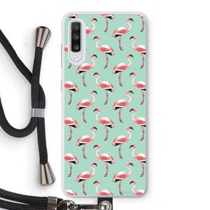 CaseCompany Flamingoprint groen: Samsung Galaxy A70 Transparant Hoesje met koord