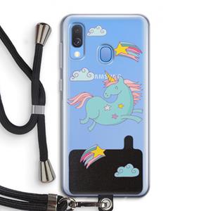 CaseCompany Vliegende eenhoorn: Samsung Galaxy A40 Transparant Hoesje met koord