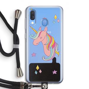CaseCompany Roze eenhoorn: Samsung Galaxy A40 Transparant Hoesje met koord