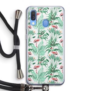 CaseCompany Flamingo bladeren: Samsung Galaxy A40 Transparant Hoesje met koord