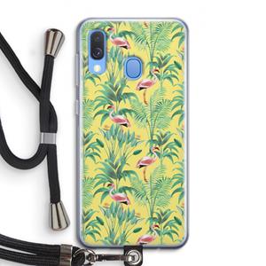 CaseCompany Flamingo party: Samsung Galaxy A40 Transparant Hoesje met koord