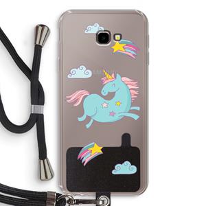 CaseCompany Vliegende eenhoorn: Samsung Galaxy J4 Plus Transparant Hoesje met koord