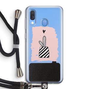 CaseCompany Zwart-wit cactus: Samsung Galaxy A40 Transparant Hoesje met koord