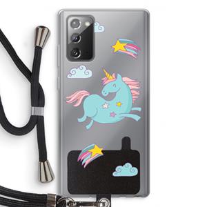 CaseCompany Vliegende eenhoorn: Samsung Galaxy Note 20 / Note 20 5G Transparant Hoesje met koord