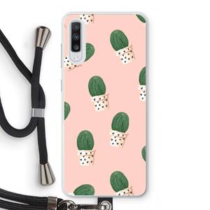 CaseCompany Cactusprint roze: Samsung Galaxy A70 Transparant Hoesje met koord