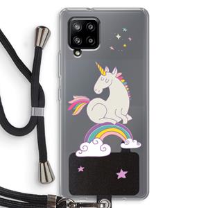 CaseCompany Regenboog eenhoorn: Samsung Galaxy A42 5G Transparant Hoesje met koord