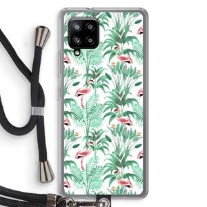 CaseCompany Flamingo bladeren: Samsung Galaxy A42 5G Transparant Hoesje met koord