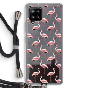 CaseCompany Flamingoprint groen: Samsung Galaxy A42 5G Transparant Hoesje met koord
