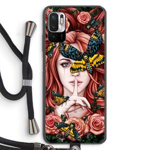 CaseCompany Lady Moth: Xiaomi Redmi Note 10 5G Transparant Hoesje met koord