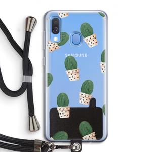 CaseCompany Cactusprint roze: Samsung Galaxy A40 Transparant Hoesje met koord