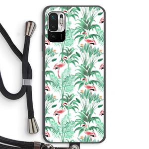 CaseCompany Flamingo bladeren: Xiaomi Redmi Note 10 5G Transparant Hoesje met koord