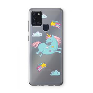 CaseCompany Vliegende eenhoorn: Samsung Galaxy A21s Transparant Hoesje