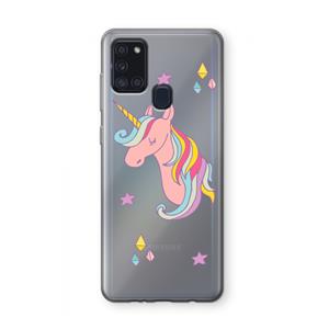 CaseCompany Roze eenhoorn: Samsung Galaxy A21s Transparant Hoesje