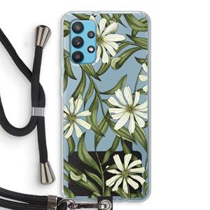 CaseCompany Wit bloemenpatroon: Samsung Galaxy A32 4G Transparant Hoesje met koord