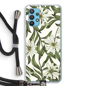 CaseCompany Wit bloemenpatroon: Samsung Galaxy A32 4G Transparant Hoesje met koord