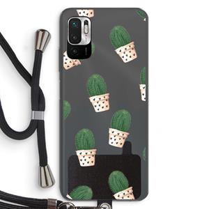 CaseCompany Cactusprint roze: Xiaomi Redmi Note 10 5G Transparant Hoesje met koord