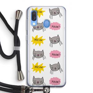 CaseCompany Meow: Samsung Galaxy A40 Transparant Hoesje met koord