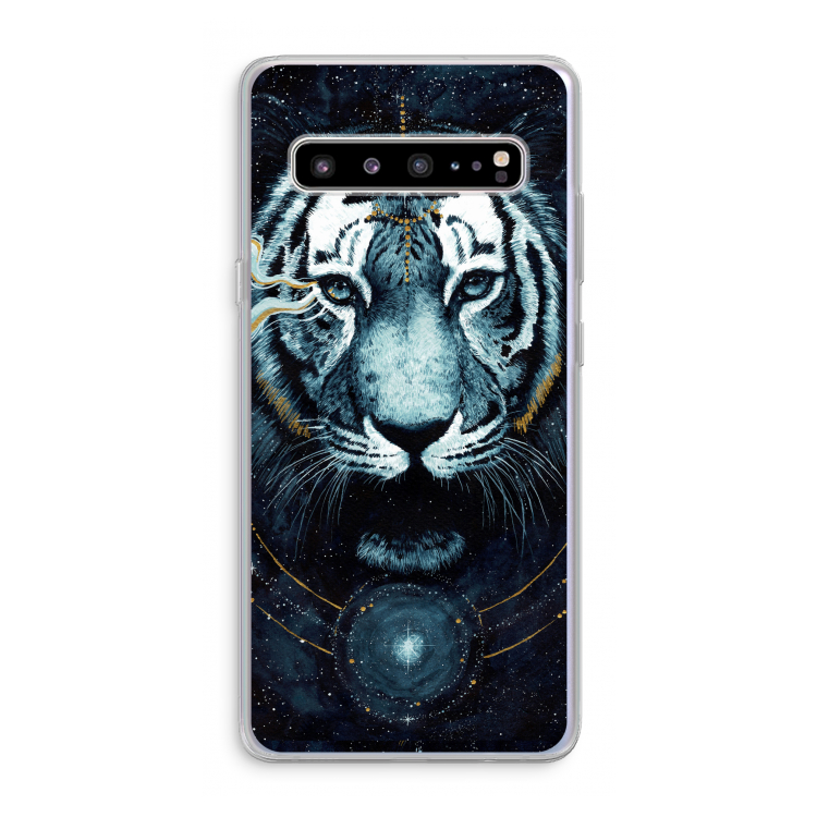 CaseCompany Darkness Tiger: Samsung Galaxy S10 5G Transparant Hoesje