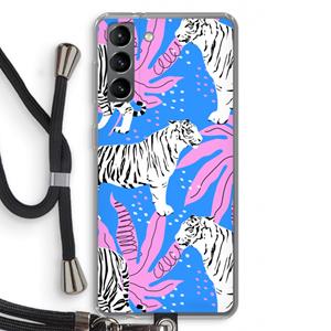 CaseCompany Tijger: Samsung Galaxy S21 Transparant Hoesje met koord