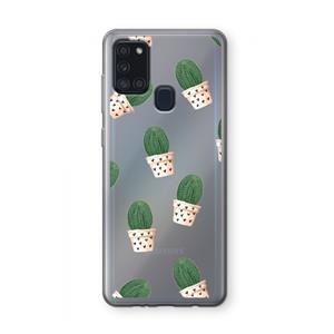 CaseCompany Cactusprint roze: Samsung Galaxy A21s Transparant Hoesje