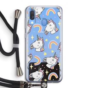 CaseCompany Rainbow Unicorn: Samsung Galaxy A40 Transparant Hoesje met koord