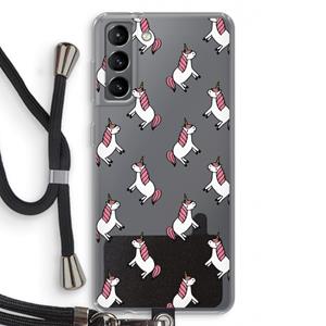 CaseCompany Eenhoorns overal: Samsung Galaxy S21 Transparant Hoesje met koord
