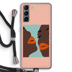 CaseCompany Orange lips: Samsung Galaxy S21 Transparant Hoesje met koord
